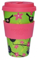 Ecoffee Cup Reusable Bamboo Cup Green & Pink Widdlebirdy Print
